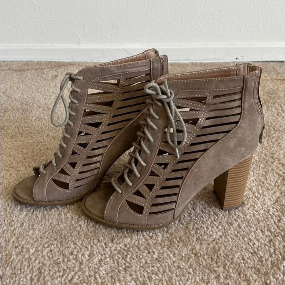 Brown / Beige Suede Gladiator Bootie Heels